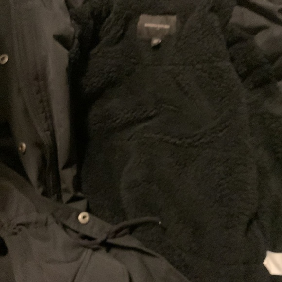 Banana Republic Water Resistant Black Hooded Parka Coat size XS Sherpa lining - Picture 6 of 13